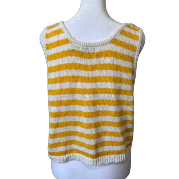 Vintage Stefano Cropped Yellow Stripe Button Sweater Tank Shirt 90's Y2K Large - Picture 3 of 6